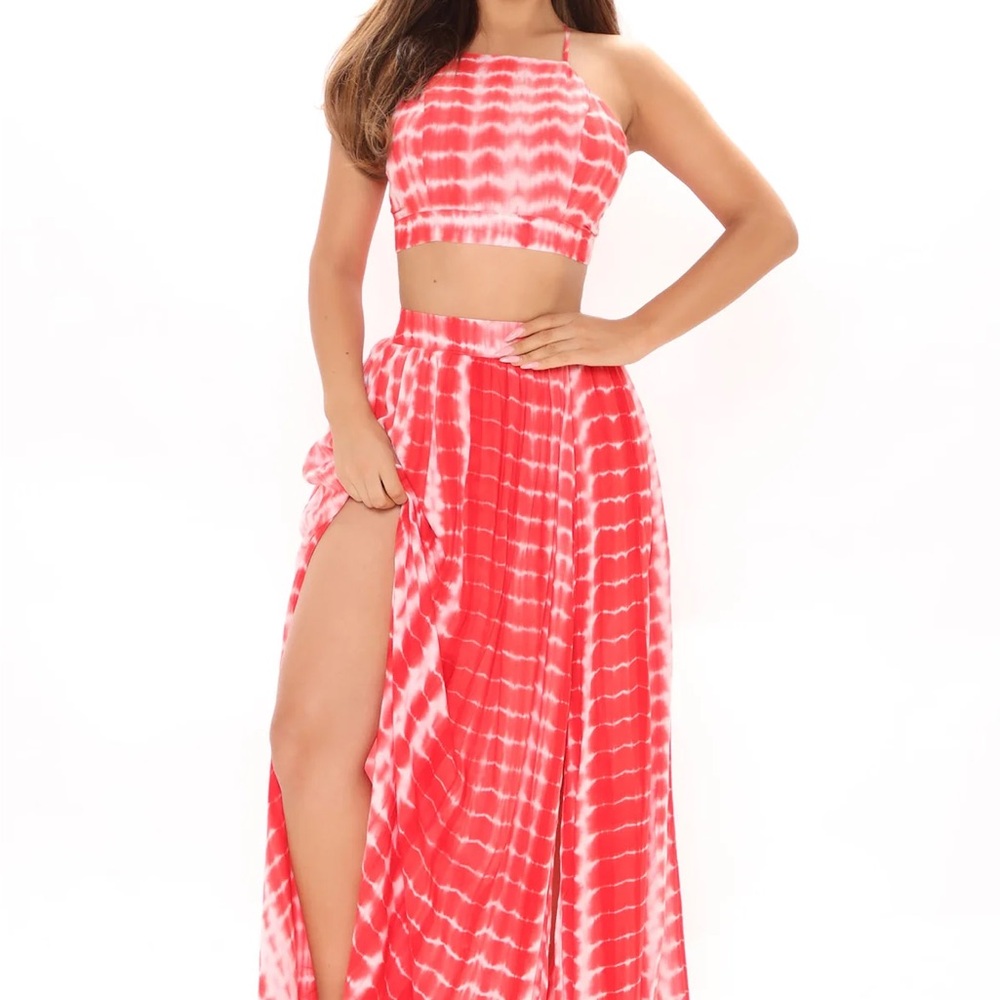 Fashion Nova Red Tie-Dye Maxi Dress